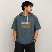 تی شرت مردانه کلاه&zwnj;دار پنبه&zwnj;ای طرح حروف مدل positive