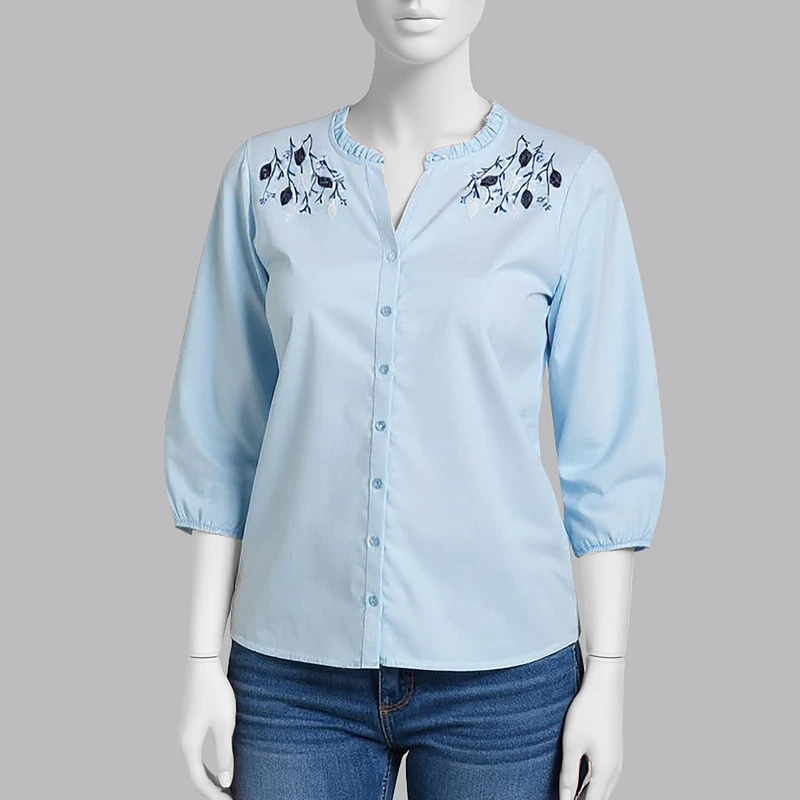 شومیز آستین سه ربع یقه هفت زنانه ال سی وایکیکی مدل Embriodo95