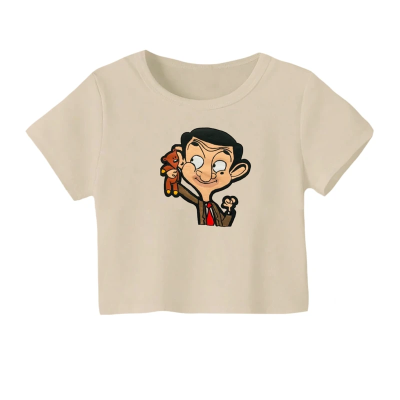 کراپ‌ تی‌شرت آستین کوتاه زنانه مدل مستربین و خرسش