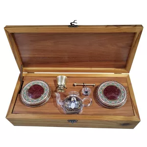 زعفران هدیه باکس چوبی - 4 گرم به همراه هاون و قوری