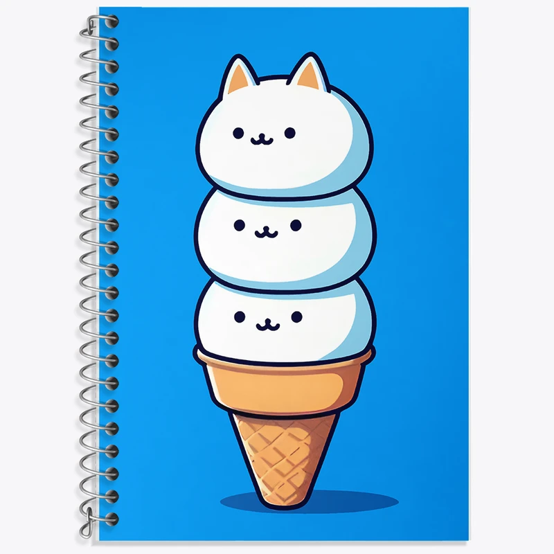 دفتر زبان 50 برگ خندالو مدل سه خط طرح بستنی گربه ای کیوت کد F7964