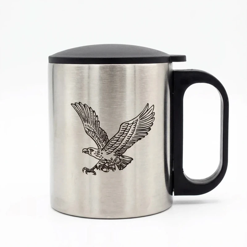 لیوان سفری مدل استیل دو جداره درب‌دار طرح عقاب گنجایش 0.2 لیتر