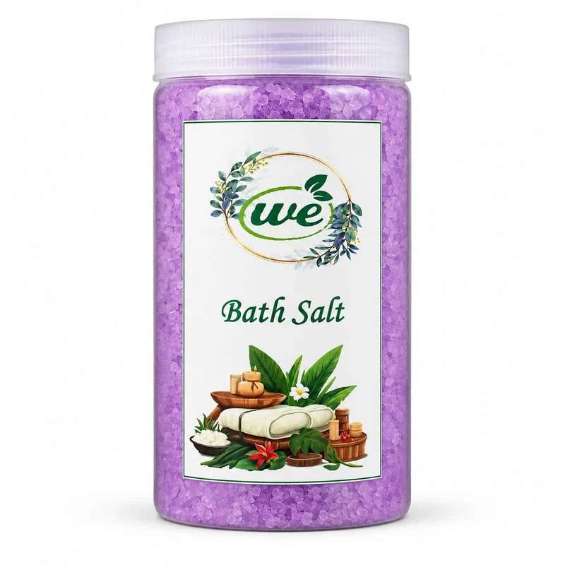 نمک حمام وی مدل لوندر وزن 900 گرم با خاصیت روشن‌کنندگی و رفع استرس و خستگی، مناسب انواع پوست، به شکل پودر کریستالی نیمه‌حل‌شونده