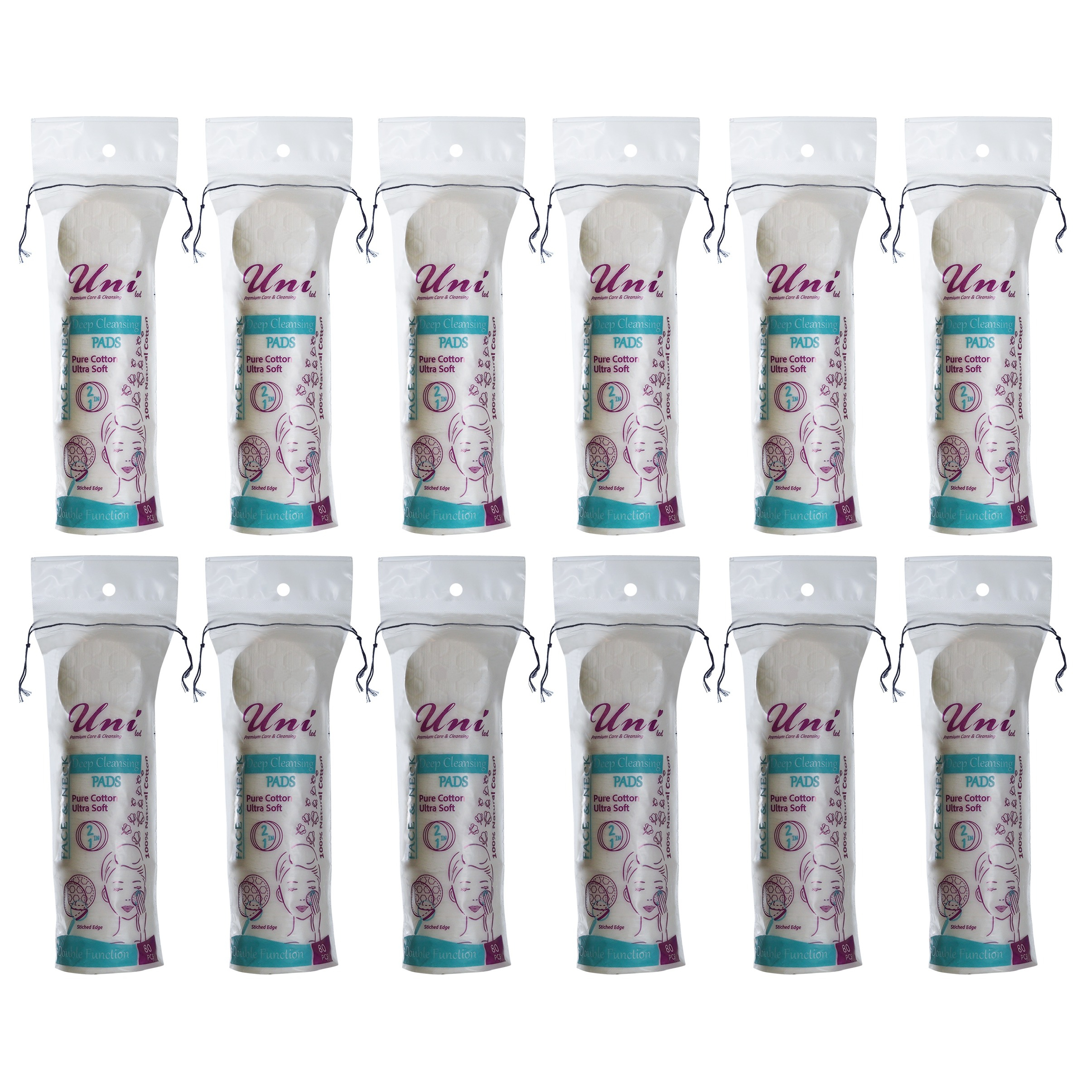 پد پاک کننده آرایش یونی لد مدل Ultra Soft دوازده بسته 80 عددی