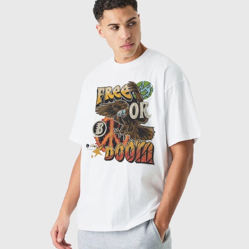 تی شرت آستین کوتاه مردانه مدل عقاب Free or doom z447