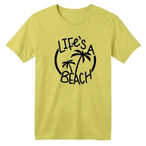 تی شرت آستین کوتاه بچگانه مدل ساحل رنگ زرد لیمویی