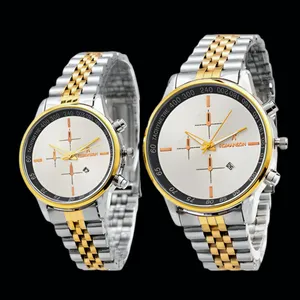 ست ساعت مچی عقربه ای زنانه و مردانه مدل استیل صفحه ساده