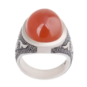 انگشتر نقره مردانه مدل سنگ عقیق رکاب دست ساز کد AM_2489