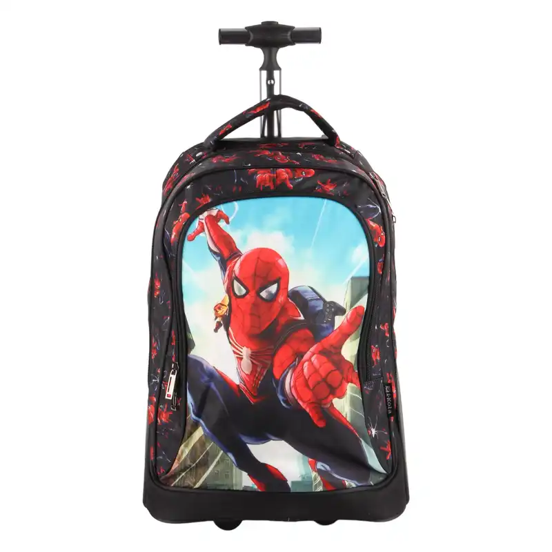 کوله پشتی چرخ دار مدل E610 طرح مرد عنکبوتی به همراه کیف غذا و جامدادی