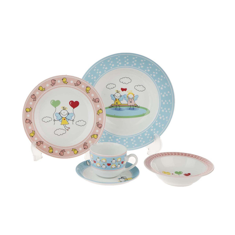 سرویس چینی 5 پارچه کودک چینی زرین ایران سری ایتالیا اف مدل Series Paria Blue And Pink درجه عالی