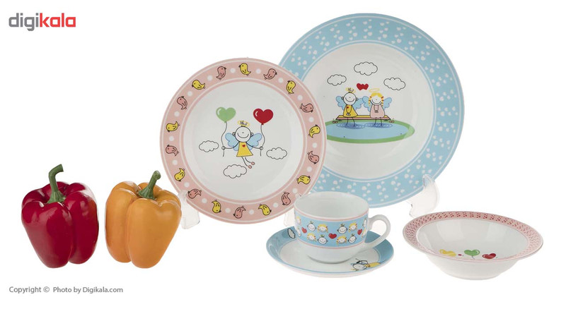 سرویس چینی 5 پارچه کودک چینی زرین ایران سری ایتالیا اف مدل Series Paria Blue And Pink درجه عالی