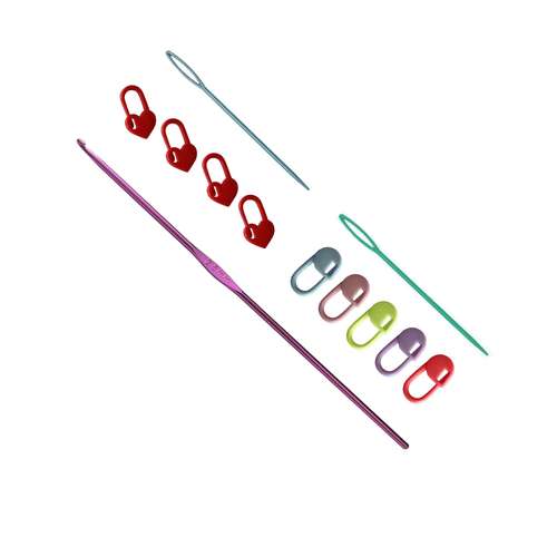 قلاب بافتنی مدل CO-2.5 به همراه سنجاق نشانه گذار بافتنی و سوزن دوخت کاموا مجموعه 11 عددی