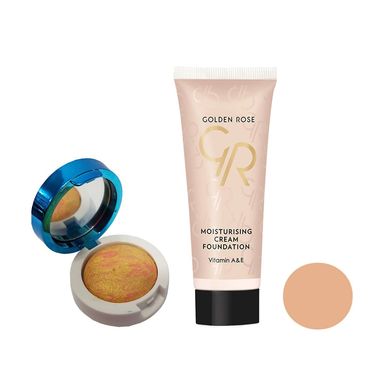 کرم پودر گلدن رز مدل moisturizing cream شماره 10و سایه چشم لنسور مدل گریمColorful کد 9