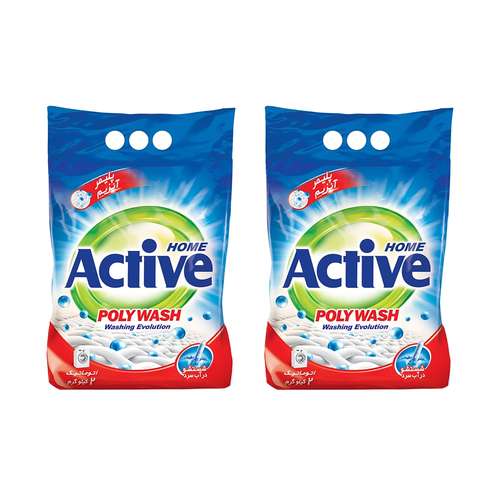 پودر ماشین لباسشویی اکتیو مدل Poly Wash وزن 2 کیلوگرم مجموعه 2 عددی