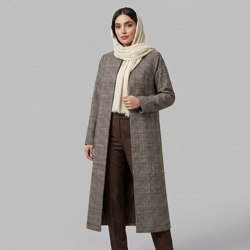 مانتو زنانه مدل چهارخانه فاستونی بلند Lorenze