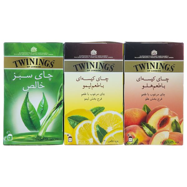 چای سیاه کیسهای با طعم لیمو و هلو توینینگز بسته 40 عددی به همراه چای سبز توینینگز بسته 20 عددی چای سیاه کیسهای با طعم لیمو و هلو توینینگز بسته 40 عددی به همراه چای سبز توینینگز بسته 20 عددی