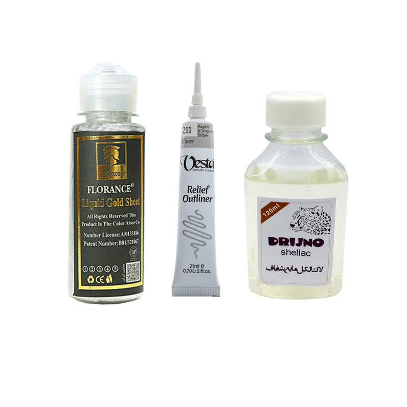 ورق نقره کد 001 حجم 100 میلی لیتر به همراه دورگیر و لاک الکل 