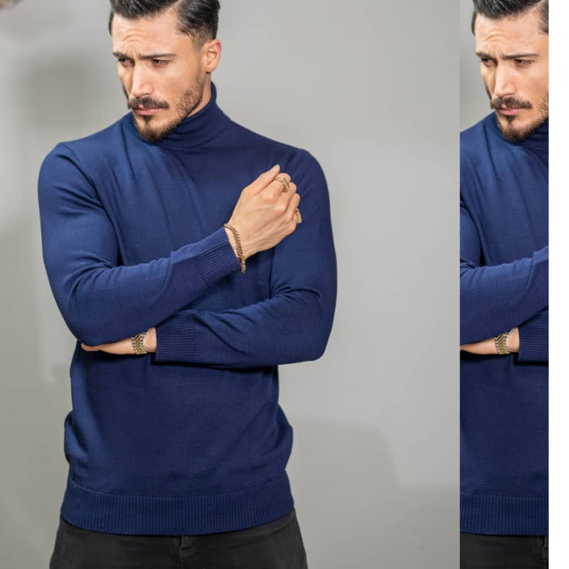 پلیور مردانه مدل یقه اسکی ساده سرمه ای
