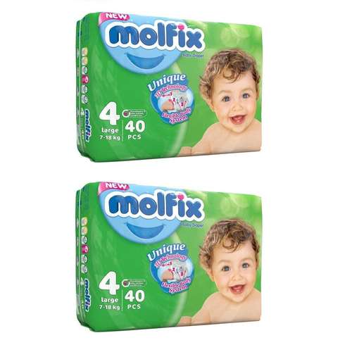 پوشک بچه مولفیکس مدل یونیک سایز 4 بسته 40 عددی مجموعه 2 عددی