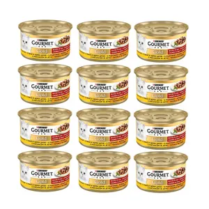 کنسرو گربه گورمت مدل خورشتی طعم مرغ و جیگر وزن 85 گرم بسته 12 عددی