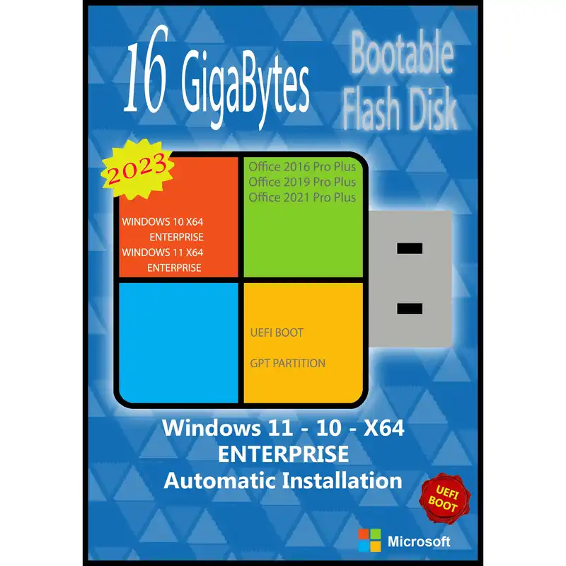 سیستم عامل Windows 11 10 Ent. UEFI X64 2023 Office 2016-19-21 نشر مایکروسافت
