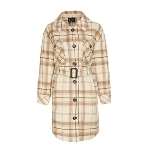 پالتو زنانه جین وست مدل چهارخانه کد 808510 رنگ قهوه‌ای