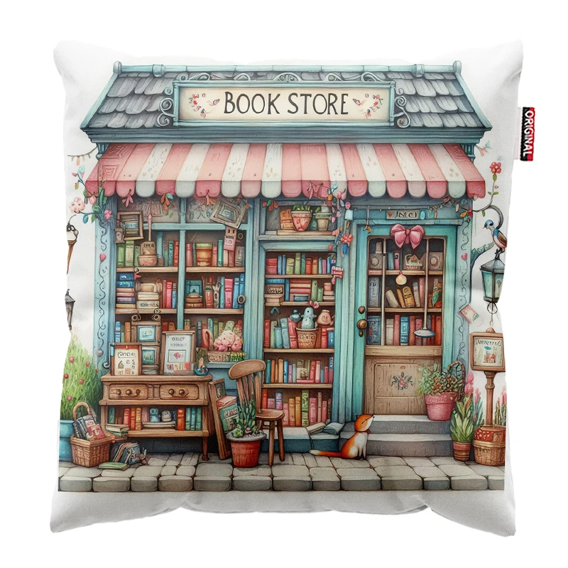 کوسن پاد آفرین مدل فانتزی طرح کتاب فروشی کد PK402203 سایز 40*40 سانتی متر