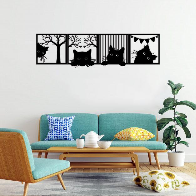 دیوارکوب ماهوت طرح پنل گربه مجموعه 4 عددی