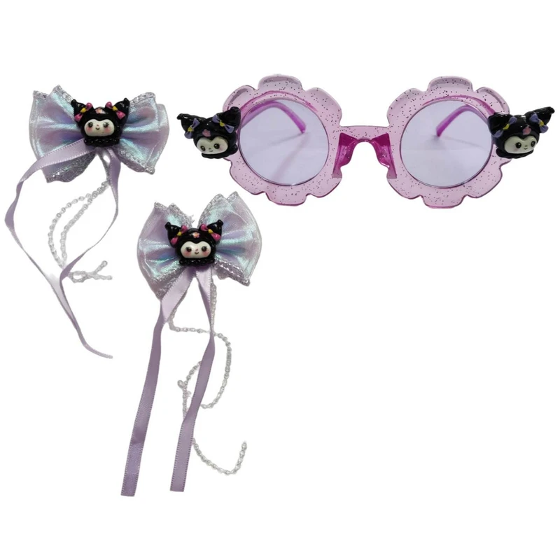 عینک آفتابی دخترانه مدل کرومی به همراه گیره مو بسته ۳ عددی