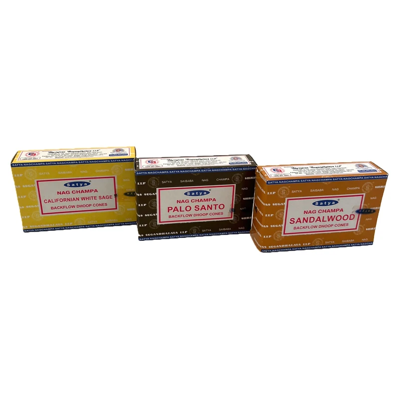 عود ساتیا مدل آبشاری رایحه وایت سیج و پائولو سانتو و صندل وود ۳ بسته ۱۰ عددی