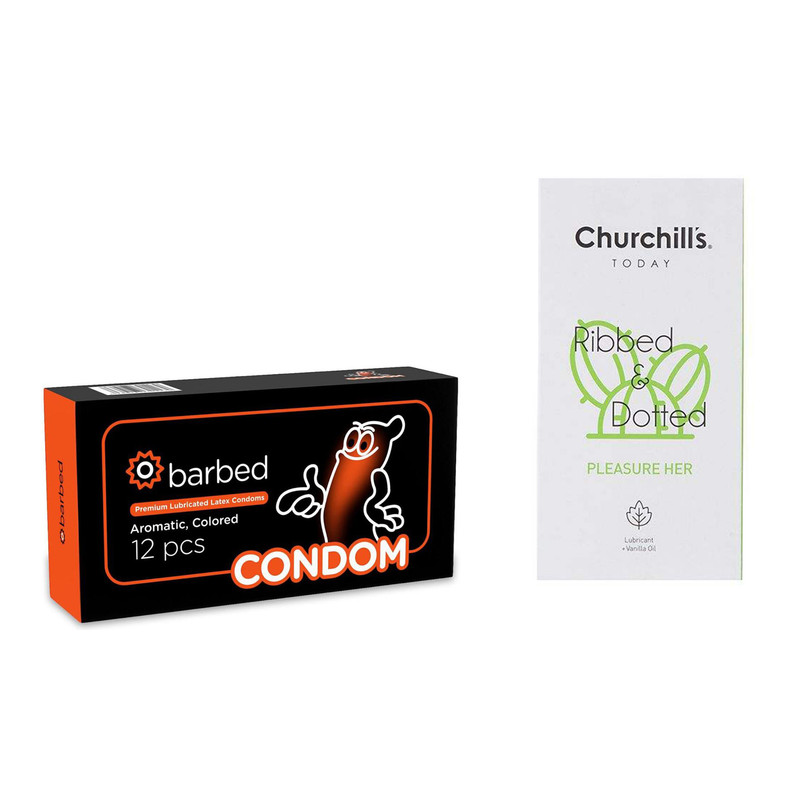 کاندوم چرچیلز مدل Pleasure Her بسته 12 عددی به همراه کاندوم Condom مدل Barbed بسته 12 عددی