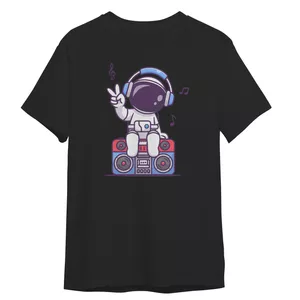 تی شرت آستین کوتاه بچگانه مدل فضانورد و موزیک کد 501 رنگ مشکی