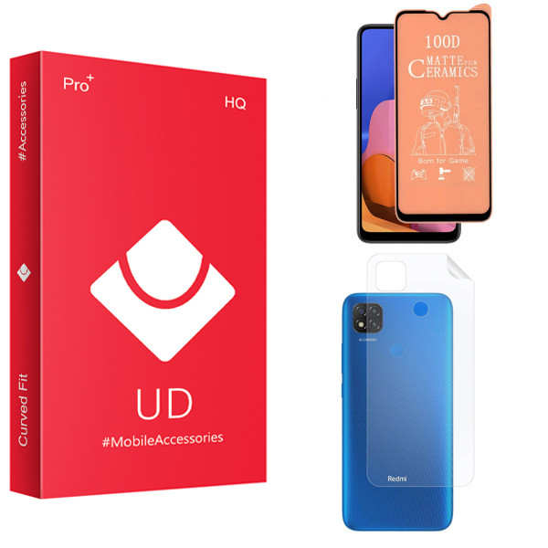 محافظ صفحه نمایش سرامیکی مات یو دی مدل HQ مناسب برای گوشی موبایل شیائومی Redmi 9c به همراه محافظ پشت گوشی