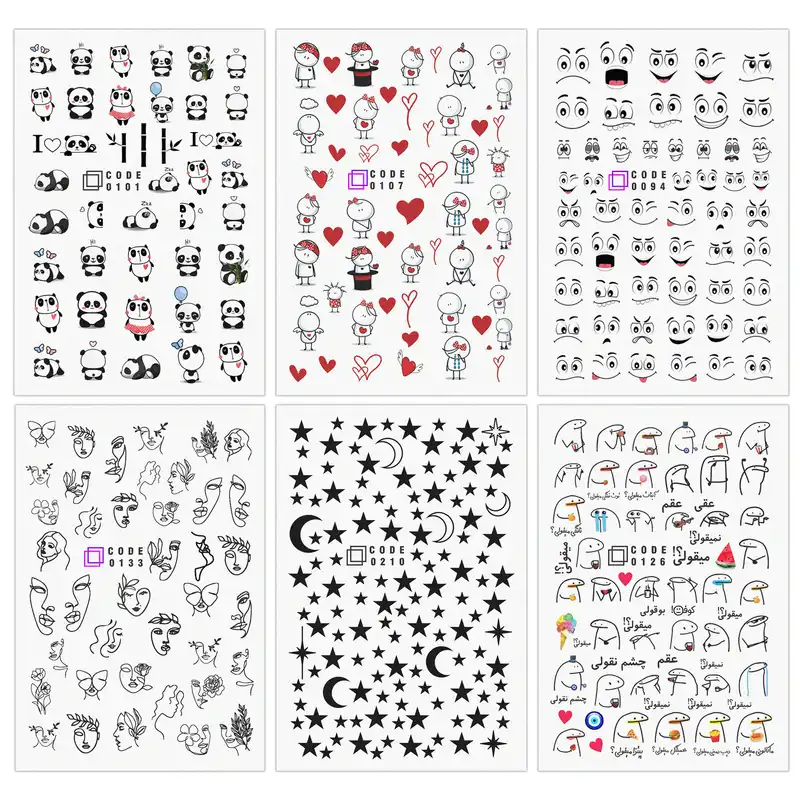 برچسب لنز ناخن مدل فانتزی مجموعه 6 عددی