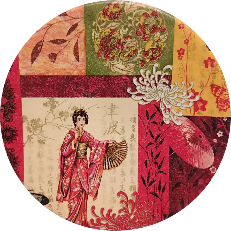 بشقاب دیوارکوب سفالی مدل بانوی ژاپنی کد 5 مجموعه 2 عددی