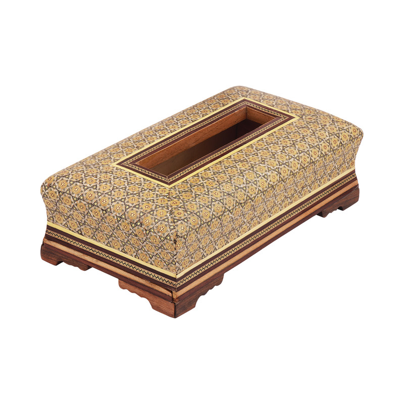 جعبه دستمال کاغذی  کشویی مدل خاتم کاری تخمه دار