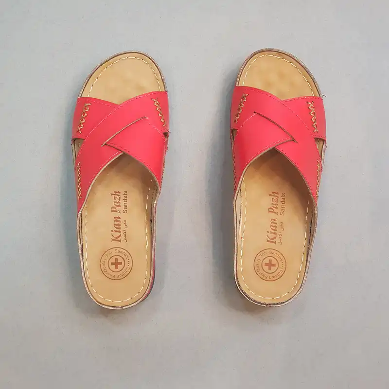 دمپایی زنانه کیمیا مدل چرم رنگ قرمز