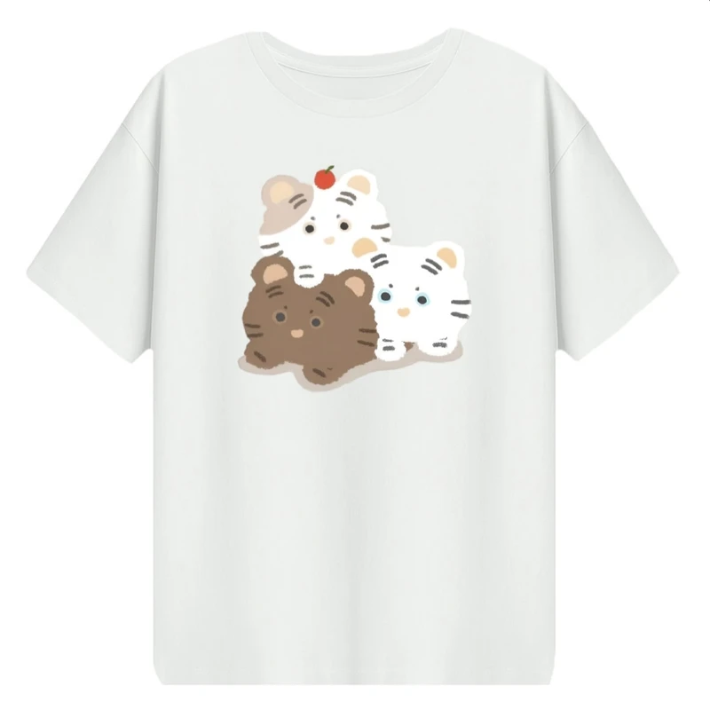 تی‌شرت اورسایز آستین کوتاه زنانه مدل باکسی طرح گربه کد 13