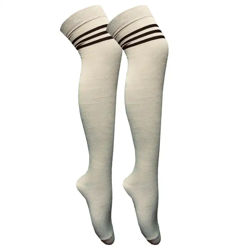 جوراب زنانه دکتر جوراب مدل بالای زانو طرح دوخط رنگ نسکافه ای