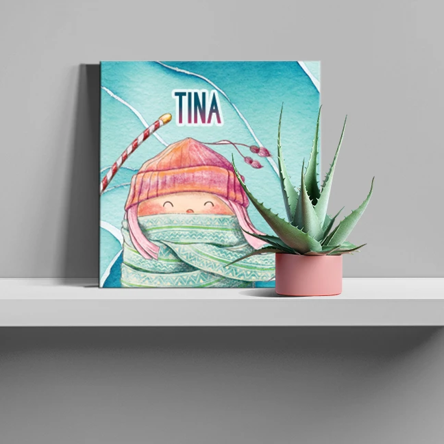 تابلو شاسی لاژید مدل اسم تینا طرح دختر کارتونی کد CPGIRL