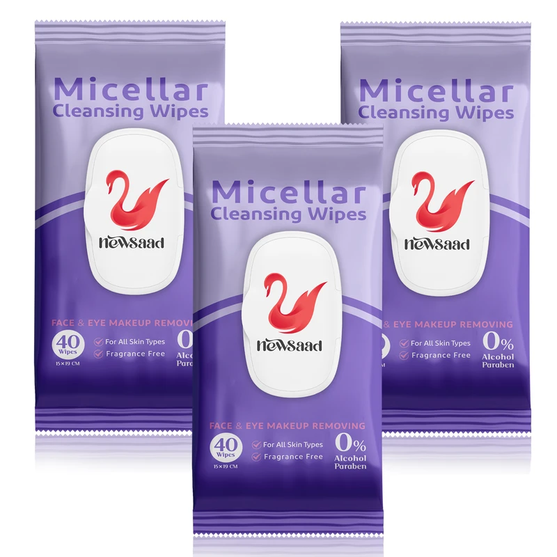 دستمال پاک کننده آرایش میسلارواتر نیوساد مدل Micellat-W03 سه بسته 40 عددی