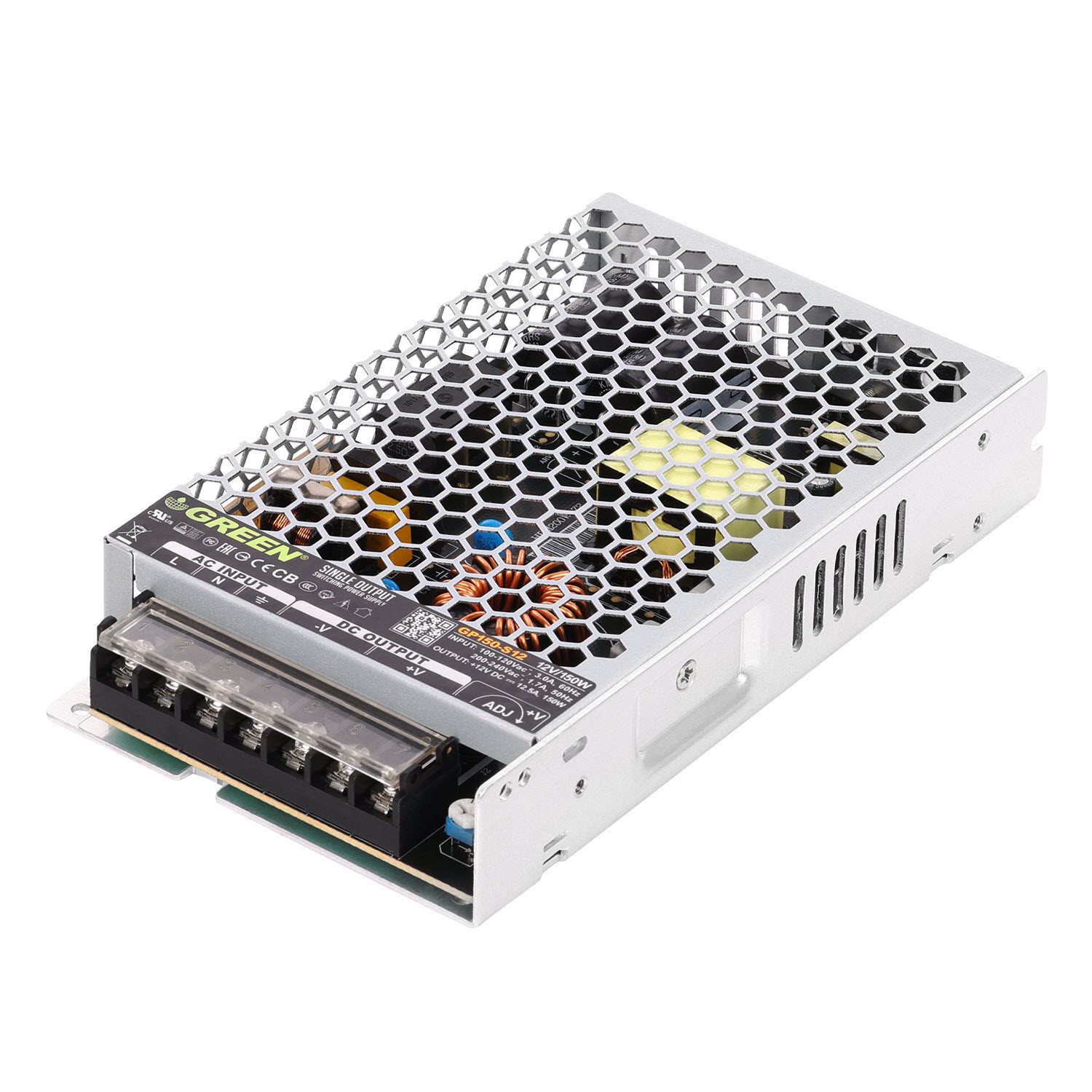 منبع تغذیه سوئیچینگ 12 ولت 12 آمپر گرین مدل GP150-S12 منبع تغذیه سوئیچینگ 12 ولت 12 آمپر گرین مدل GP150-S12