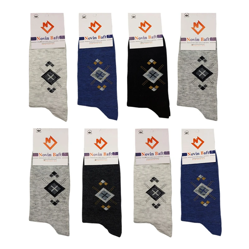 جوراب ساق بلند مردانه نوین بافت کد 124 بسته 8 عددی