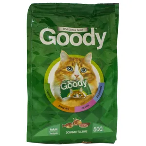 غذای خشک گربه با طعم ماهی مرغ گوشت مدل GOODY بسته 500 گرمی