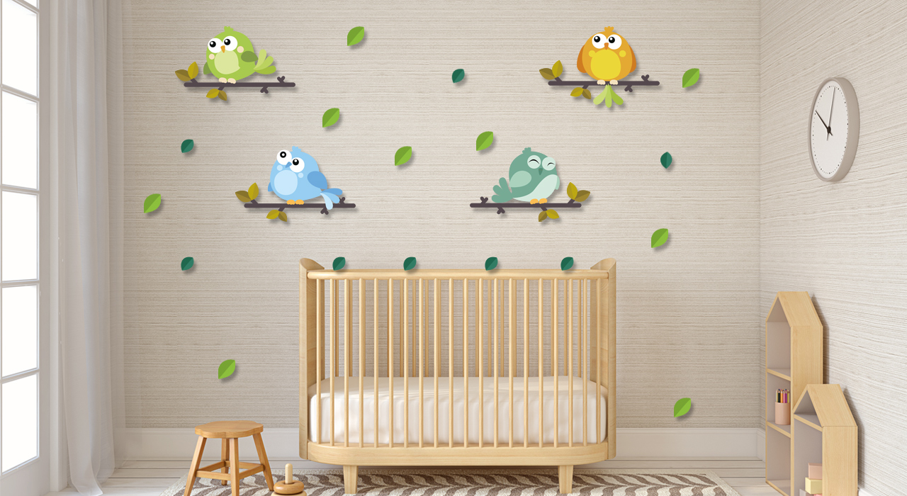 استیکر چوبی باروچین طرح Birds Happy