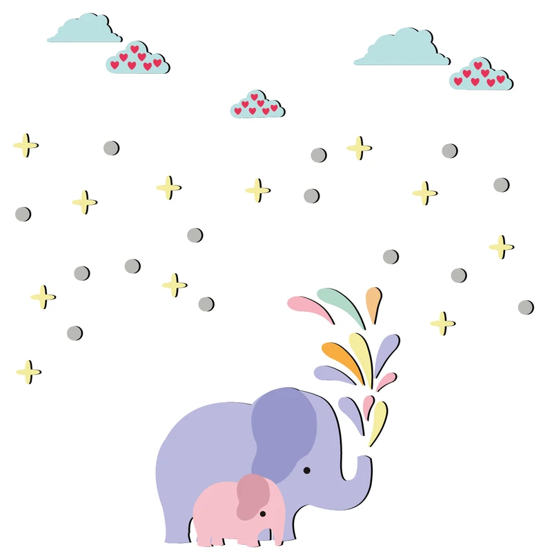 استیكر چوبي باروچین طرح فیلهای رنگارنگ