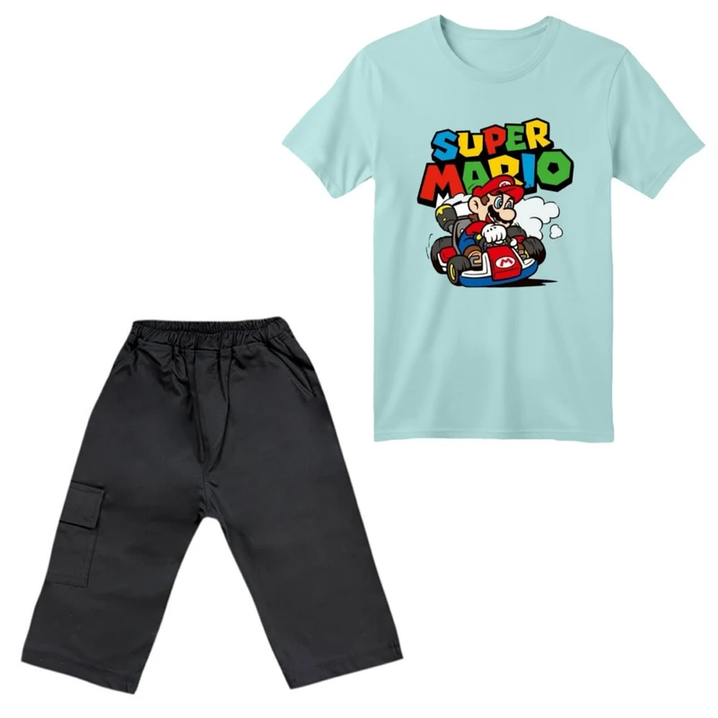 ست تی‌شرت آستین کوتاه و شلوارک پسرانه مدل ماریو کد ۷