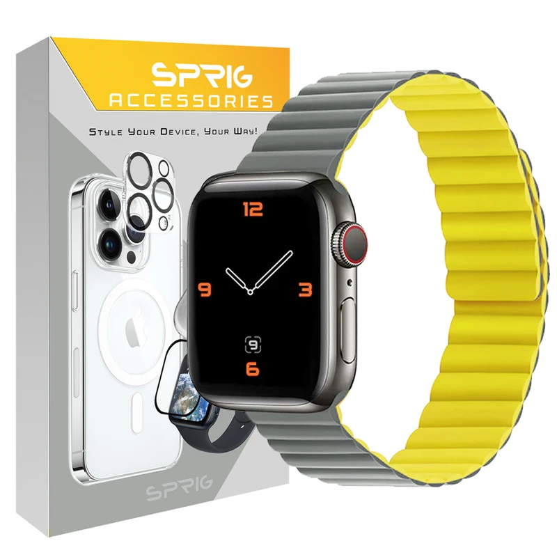 بند اسپریگ مدل magnetic silicon dual color مناسب برای اپل واچ Series 8 Aluminum 45mm / Series 7 Aluminum 45mm