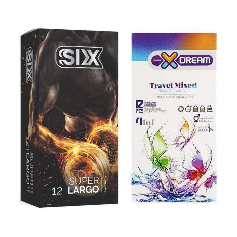  کاندوم سیکس مدل Super Largo بسته 12 عددی به همراه کاندوم ایکس دریم مدل Travel Mixed بسته 12 عددی