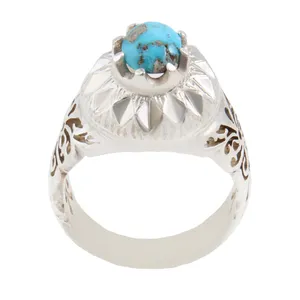 انگشتر نقره مردانه بازرگانی میلادی مدل سنگ فیروزه طبیعی نیشابور رکاب دست ساز سیاه قلم کد AM_1641